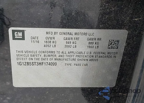 2017 Chevrolet Malibu Ls z USA, uszkodzony, nr VIN 1G1ZB5ST3HF174099